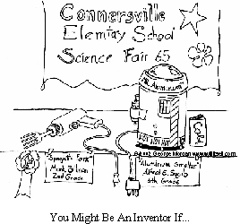 drawing of a grade school science fair entry with a motorized spegatti fork and an aluminum smelter